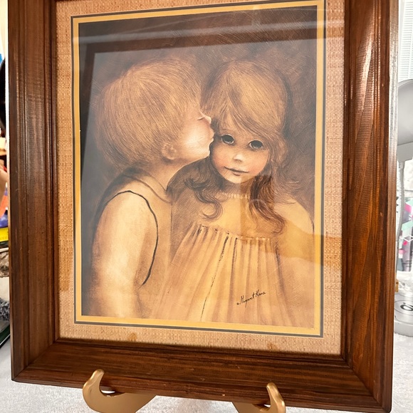 Vintage A Little Kiss Big Eyes Matted & Framed Print Picture By Margaret Kane - Picture 3 of 12